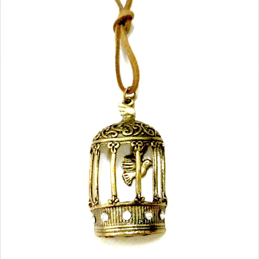 Vintage Gold Style Bird Cage Pendant Necklace Women Cute Half Bird Cage