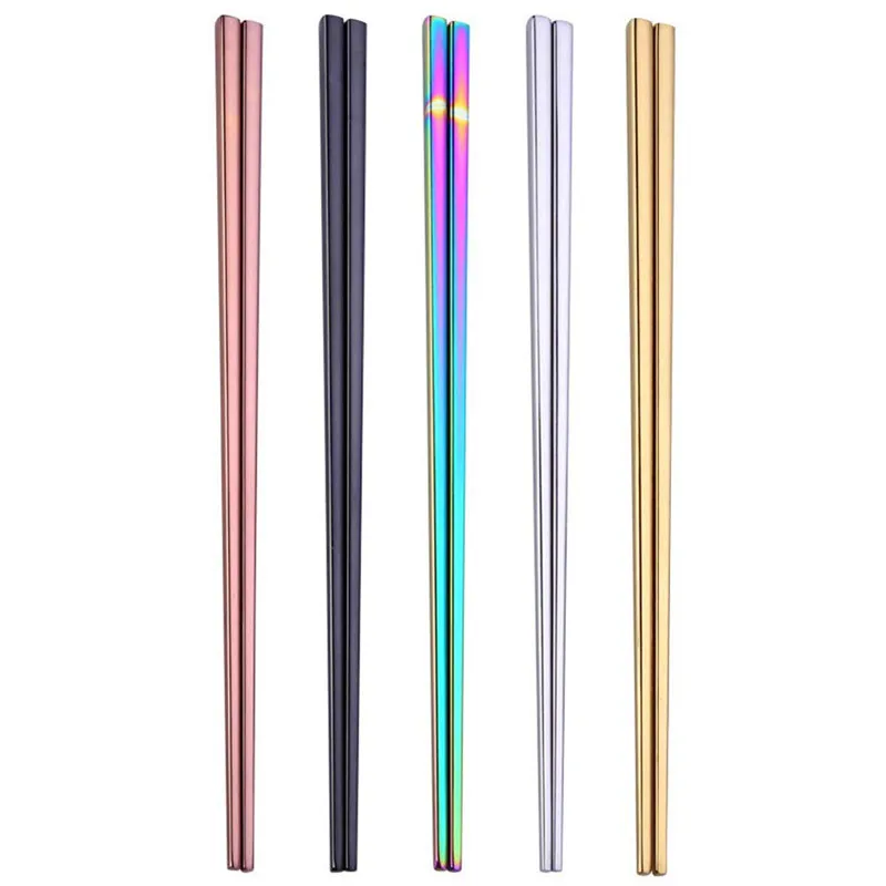 

1 Pair Colorful Stainless Steel Chopsticks Tableware Length 23cm Reusable Dishware Silver Iron Antiskid Household Metal Chinese