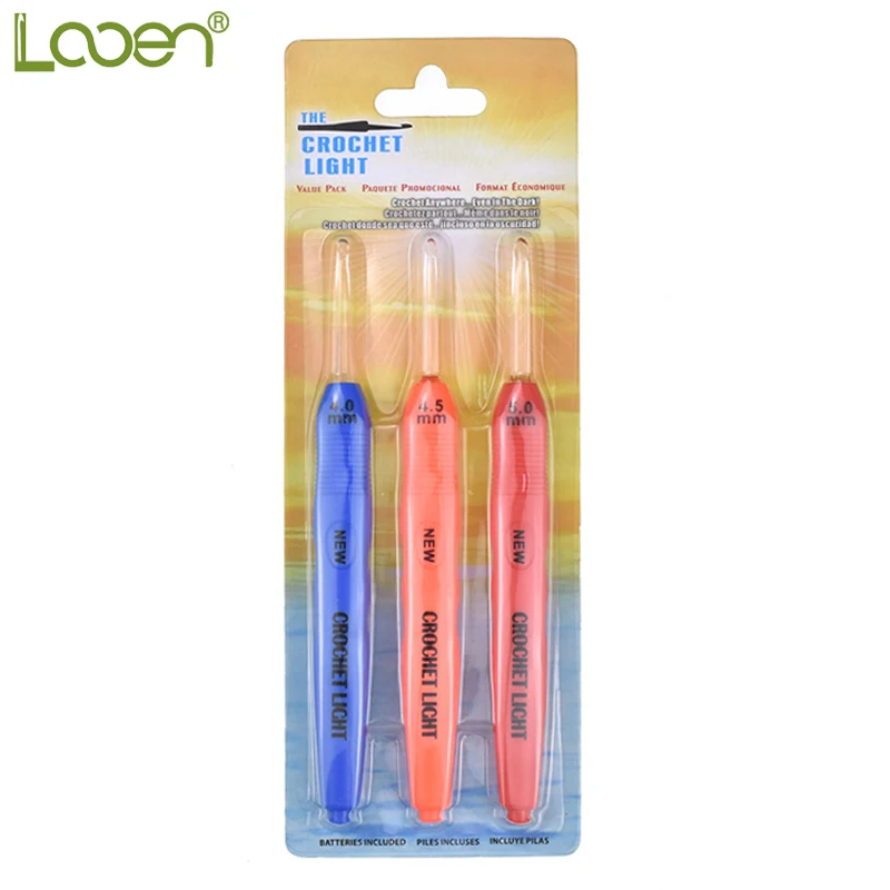 

Looen LED Light Crochet Hook Plastic Handle Knitting Needles Set Mix 3 Sizes Sewing Weaving Tool Weave Craft Yarn Home Supplies