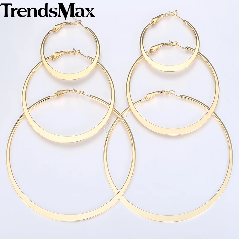 Серьги-кольца Trendsmax KGEM20 женские круглые золотистые плоские сережки бижутерия для