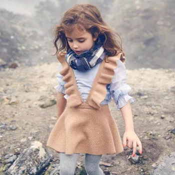 

2018 New Baby Girls Ruffles Dress Kids Sweaters Dress Children Autumn Sundress Soft Toddler Sleeveless Dress,2-7Y,#2338
