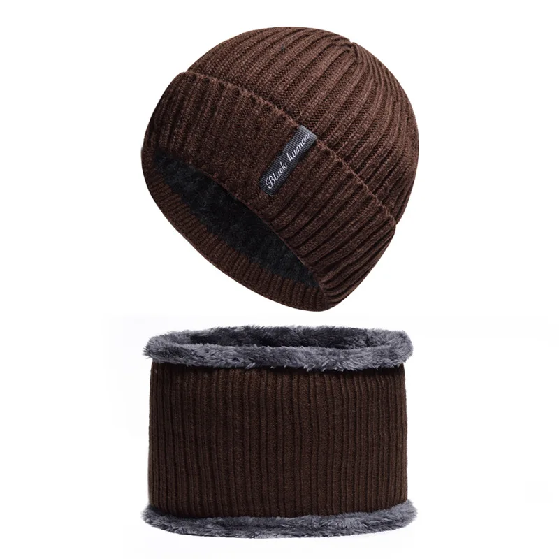 Шею зимняя вязаная шапка шарф зимние шапки для мужчин вязаная шапка мужская шапка вязанная шапочка Skullies шапочки - Цвет: coffee