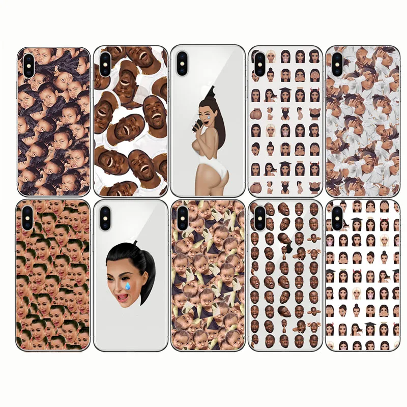 

Soft Silicone Phone Back Cover Funny Face Kimoji Kim Kardashian Kanye Capa Case for Iphone 6 6S 5 5S SE X 10 7 8 Plus XR XS MAX