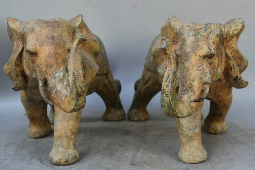 

JP S0524 15" Old Chinese Bronze Folk animal Auspicious elephant Statue sculpture Pair