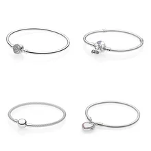 4 стиля, 925 пробы, серебряные амулеты, базовые браслеты для женщин, цветок, сердце, цепочка из бисера для Diy, бусины, Шарм