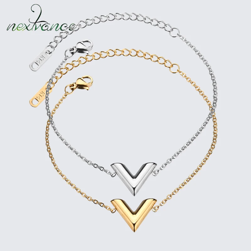 Nextvance простые V браслеты с буквами золотые серебряные звенья цепи браслет для влюбленных пар Подарочный Шарм ювелирные изделия