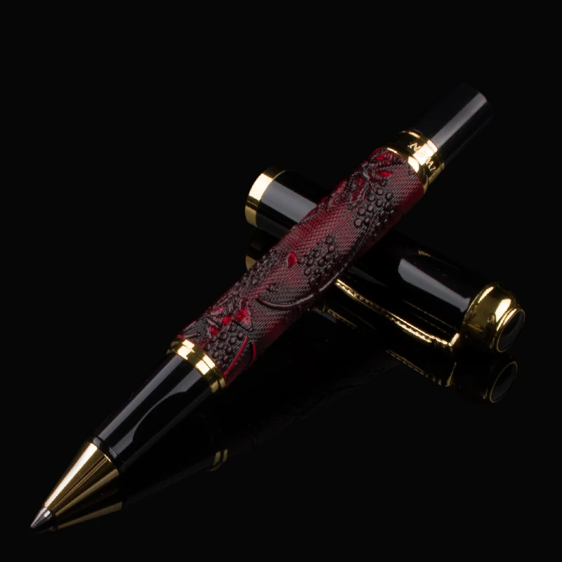 DIKA WEN Exquisite Pattern Red Dragon clip gel pens luxury school Office Stationery best metal Roller ball pen black ink Refill