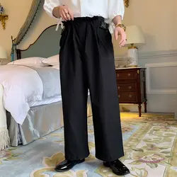Мужские и женские Япония уличная винтажная Мода Широкие брюки мужские регулируемые пряжки эластичная талия Свободные повседневные Прямые