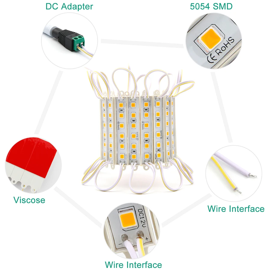 Super Bright SMD 5054 LED Module Light 6LEDs DC12V Waterproof Store Window Lights LED Advertisement Module Lights (Warm White) (60)