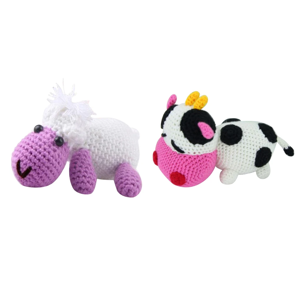  2 Sets Cute 3D Cow Sheep Crochet Kit for Kids Adults Handmade Knitting Stuffed Toys Home Ornaments