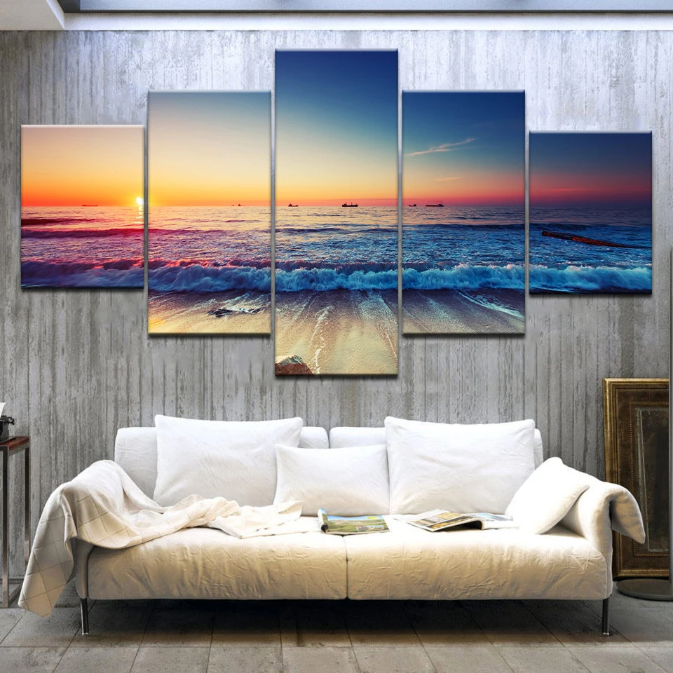 The sunset sea beach seascape 5 панелей HD Печать Современная Настенная фотография для