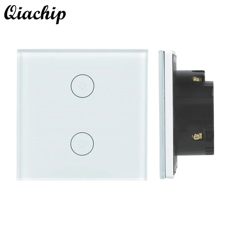 

QIACHIP EU Plug 2 Gang 1 Way WiFi Smart Home Switch Wireless Light Lamp Wall Touch Switch Work With Amazon Alexa Z40
