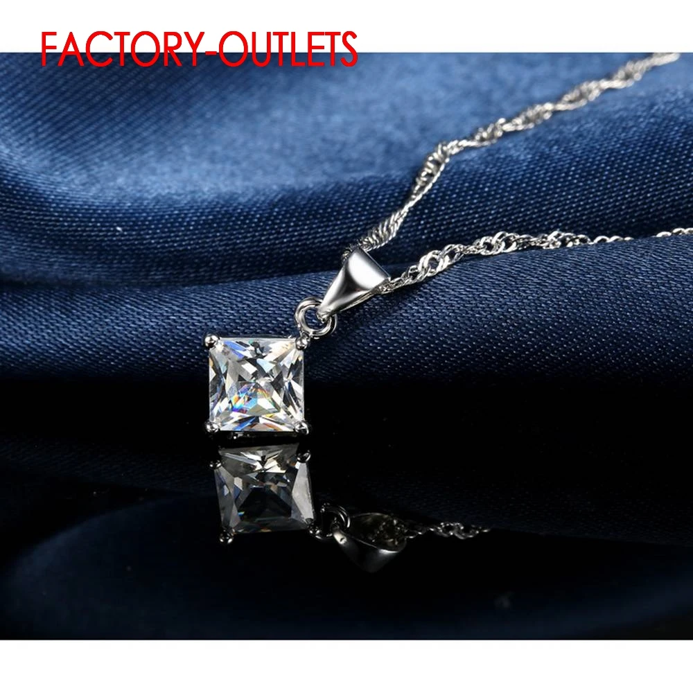 925 пробы Серебряный Модный комплект ювелирных изделий Классический 4 когти квадратные ожерелья с кристаллами серьги для женщин девочек обручение юбилей