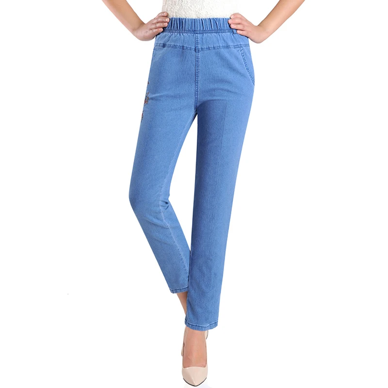 Beste Plus Size 5XL Jeans Vrouwelijke 2019 Lente Zomer Nieuwe Borduren Negen Denim Broek Slanke Hoge Taille Elasticiteit Casual Vrouwen Broek h450