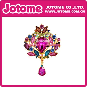

Palace Decoration Noble Colorful Artificial Diamonds Rhinestone Crystal Teardrop Brooch Pin
