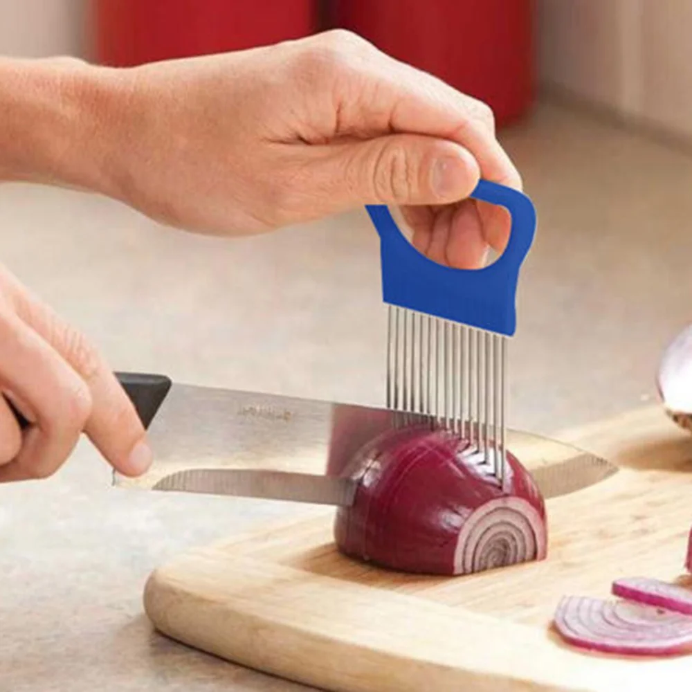 

1 pcs Easy Cut Onion Holder Fork Stainless Steel +Plastic Vegetable Slicer Tomato Cutter Metal Meat Needle Gadgets Meat Frok
