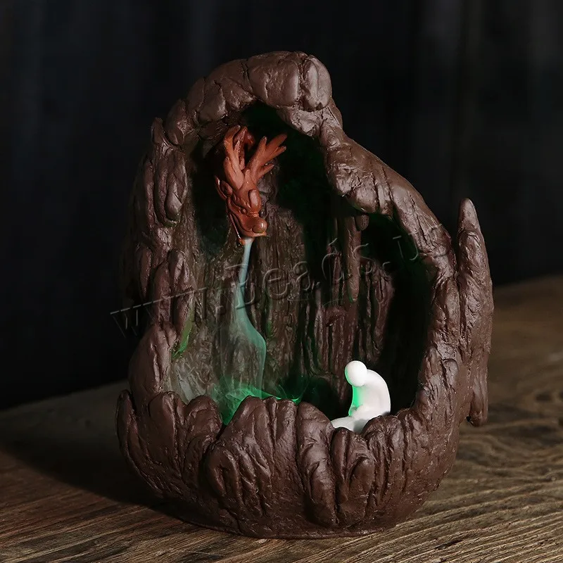 Creative Mountain Shape Backflow Incense Burner Dragon Smoke Waterfall Incense Burner Holder Ceramic Censer Fashion Home Decor