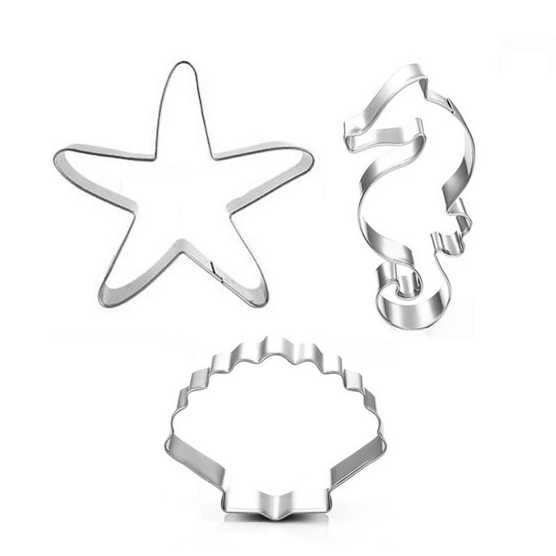 3pcs starfish shell sea horse cookie cutter mermaid under the sea party decoration Stainless steel biscuit mold girl birthday