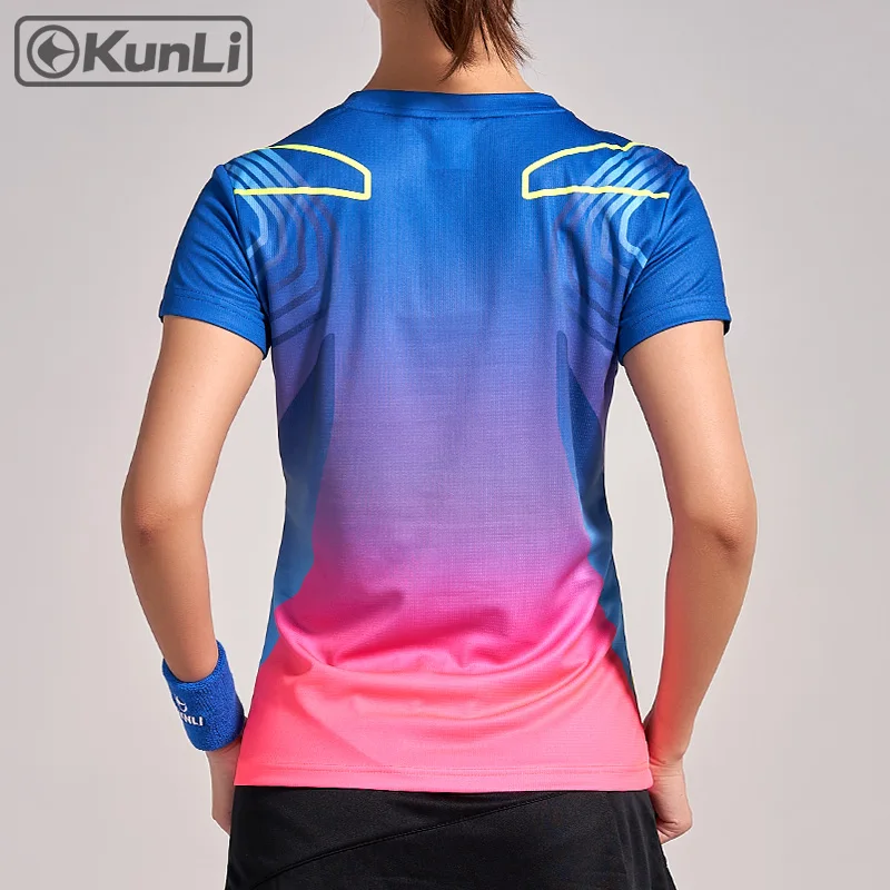 Kunli короткая теннисная рубашка Женская Спортивная одежда для бадминтона одежда для бега футболка баскетбольная волейбольная рубашка