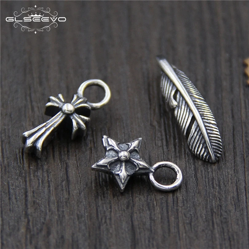 

5pcs 925 Sterling Silver charmsDIY Bracelet Necklace Bangle Six-pointed star Cross Feather Charms For Jewelry Making XA0389