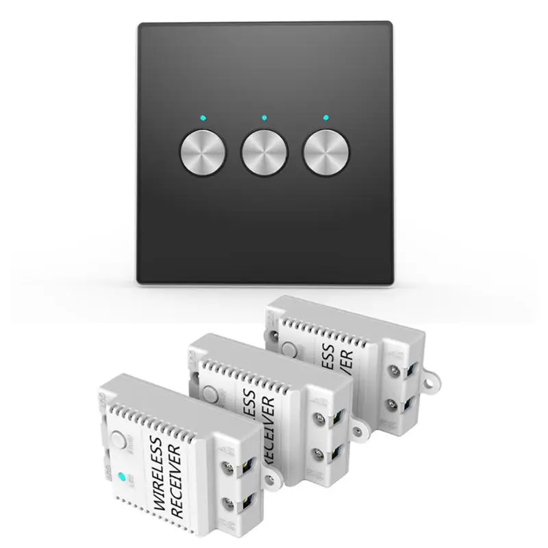 

100V-240V Wall Switch AC 3CH RFID Wireless Remote Control Light Switch Panel+ 3 Receivers Smart Home Switch