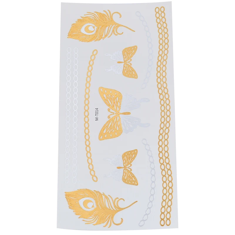 

New Sheet Tattoo Stickers Temporary Tattoo Metal Geometry Gold Butterfly Leaves Flash Tattoo Accessories Clavicle Neck Stickers