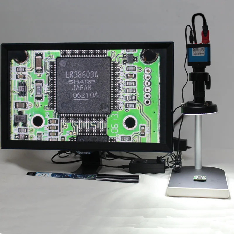 

16MP HDMI USB Industrial Microscope Camera 5X-100X High Working Distance Optical Lens Table LED Light Source