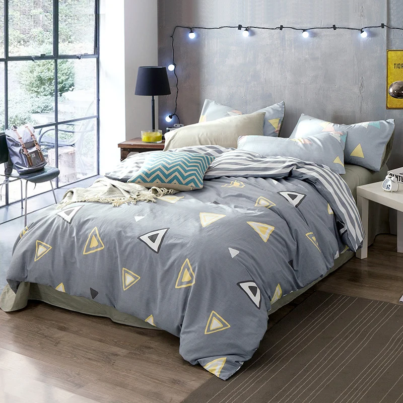 

Wongsbedding 4PCS 100% Cotton Triangle Duvet Cover Sets Quality Bedding Set Queen Size Sheet Beddings