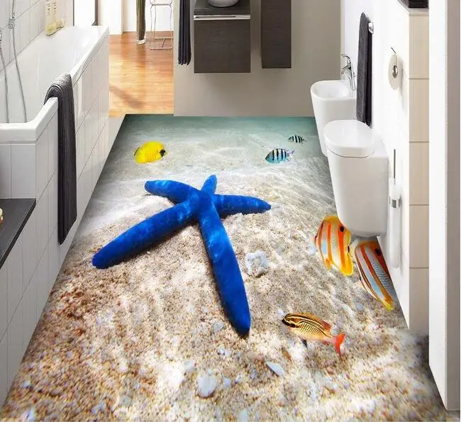3 d pvc flooring custom wall paper 3d Ocean beach sea tropical fish bathroom tile murals wallpaper | Обустройство дома