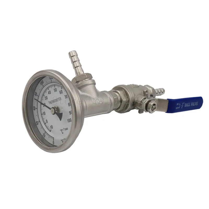 Stainless Weldless Bulkhead Ball Valve Kit With 12 Tee & Hose Barb Homebrew Beer Kettle In-line Thermometer Fitting (11)