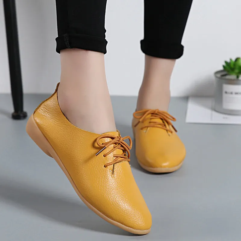 

Women Flats Genuine Leather Summer Casual Comfortable Women Shoes Solid lace-up Shoes Woman Female Lady Shoes Tenis Feminino