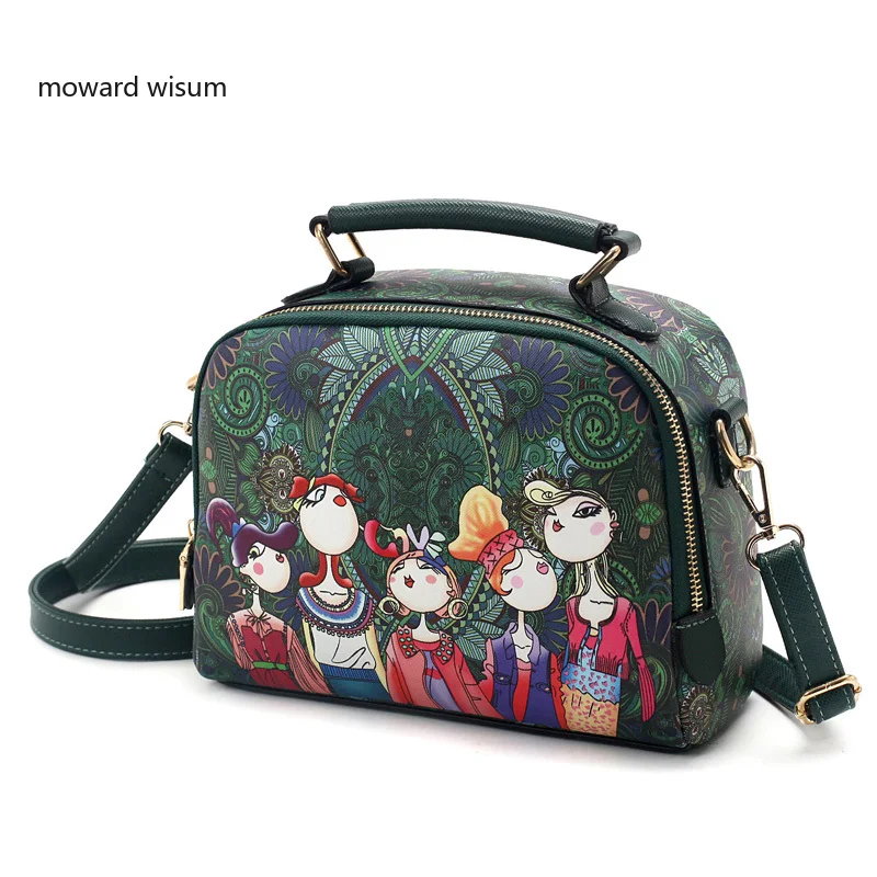 

Moward 2019 Designer Luxury Brand designers High Quality PU Leather Ladies Green Cartoon Handbag Shoulder Bag Female Handbag