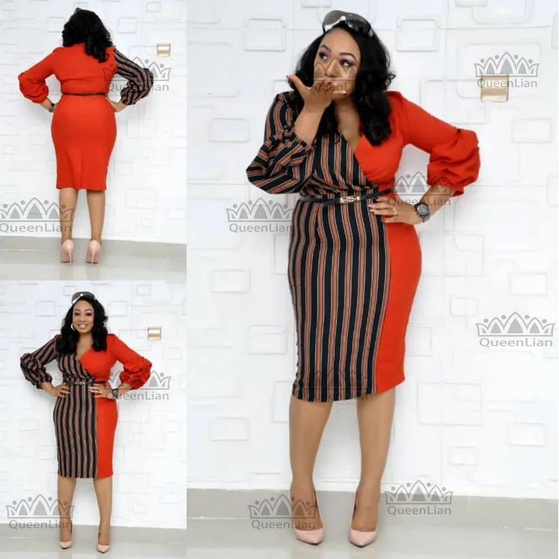 Dashiki African 3 Colors Long Dress For Women Traditional Print Clothing Puff Sleeve With Belt (ZC08#) | Тематическая одежда и