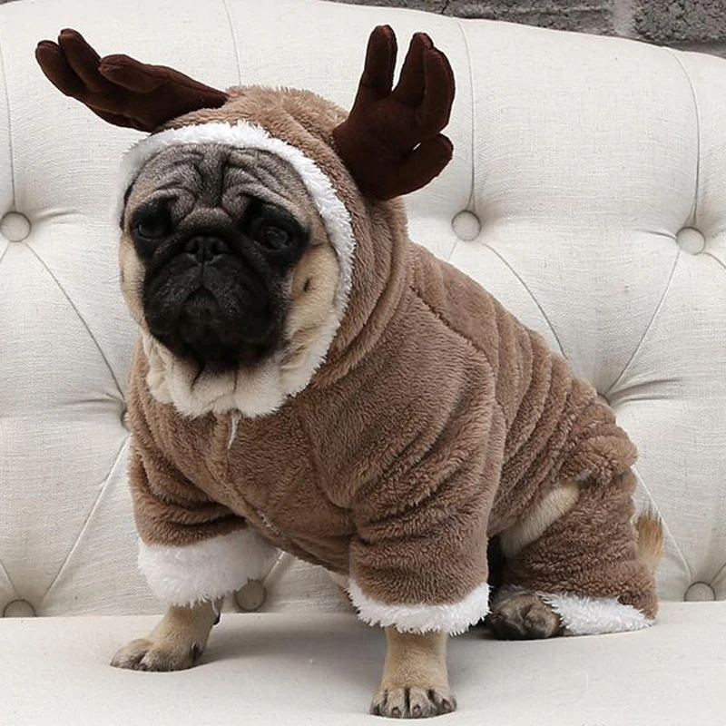 Осенне-зимняя теплая флисовая одежда для собак, одежда для маленьких собак, Рождественский костюм для собак, комбинезон, пальто для щенков, куртка для чихуахуа, одежда для Мопса