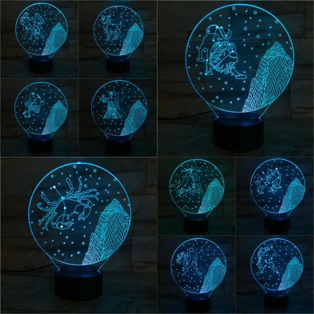 

Constellation Lamp Capricorn Decorative 3D Night Light LED Bulb Multicolor Flash Prop Christmas Gift Children's Battery Operated