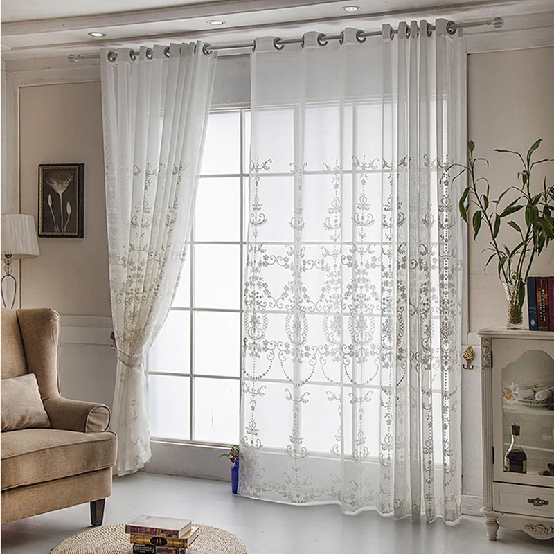 

Embroidery Tulle Curtains White Sheer Voile Curtains for Living Room Single Panel Home Window Kitchen Decoration