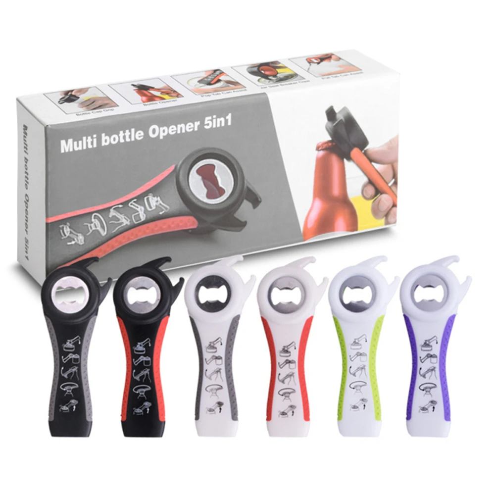 

Multifuctional 5 In 1 Bottle Opener Stainless Steel Beer Jar Can Opener Remover Manual Kitchen Gadgets Bar Tools Accessories