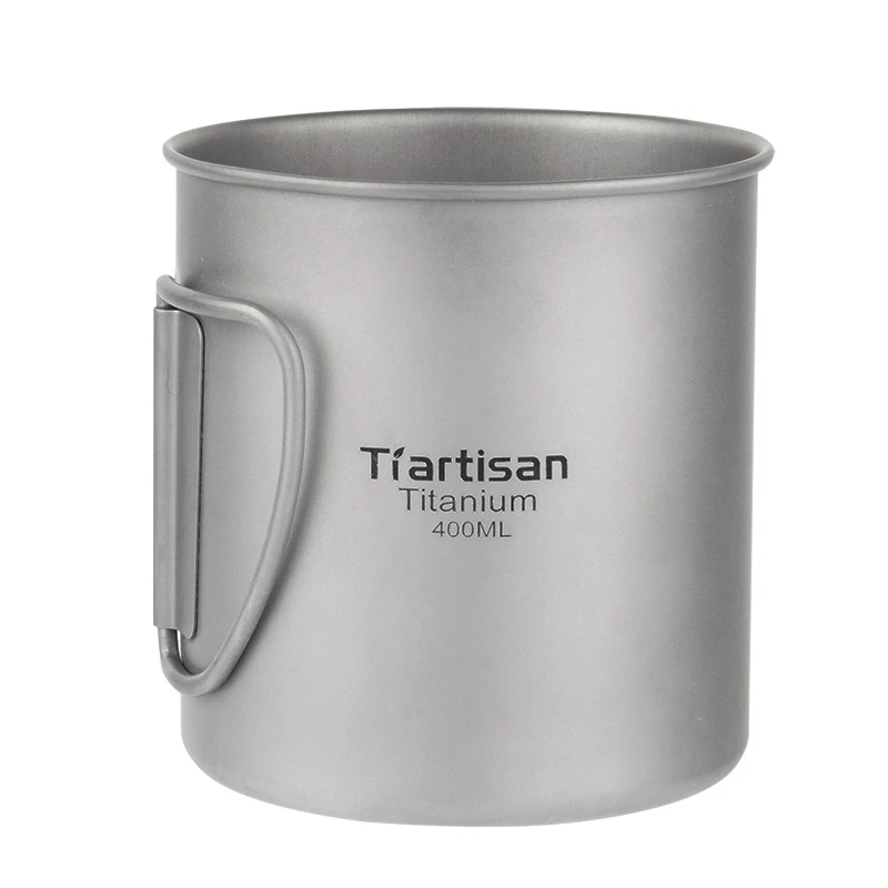 Tiartisan 400 ml التيتانيوم كوب في الهواء الطلق التخييم Drinkware خفيفة السفر طوي مقبض أكواب القهوة