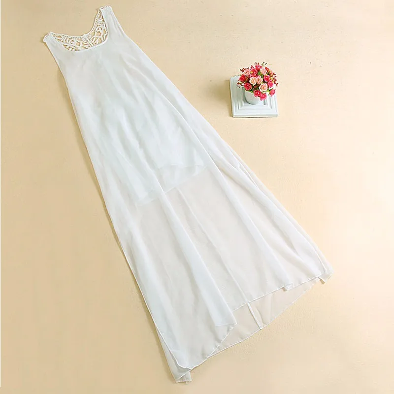 White Long O-neck Lace Beach Maxi Dress