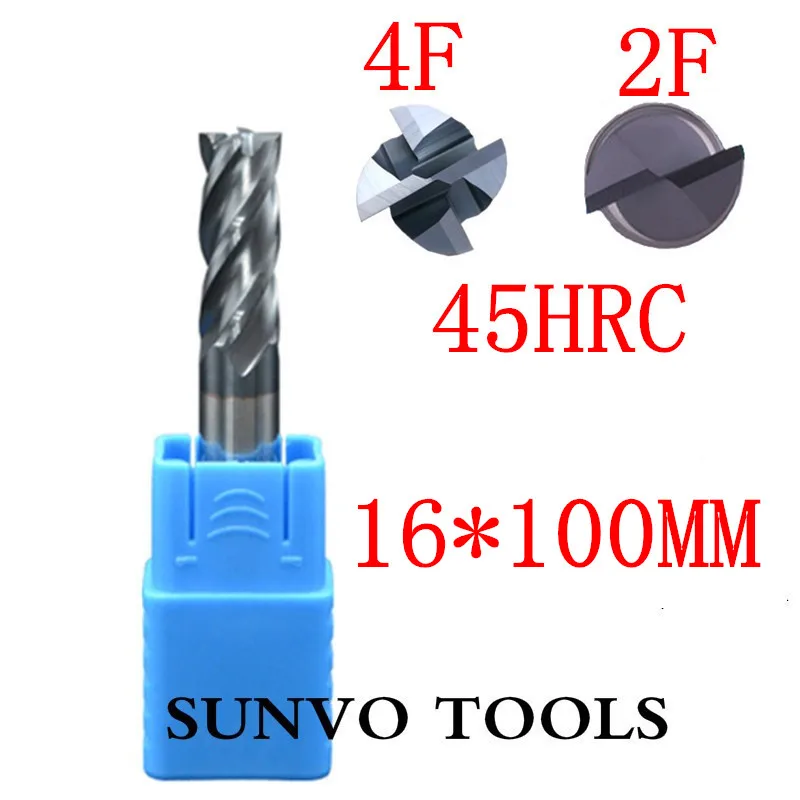 HRC45 HRC50 HRC55 HRC60 4F 2F 16x100MM 16MM Tungsten Carbide CNC Tool End Mill R8 ball end End Mill Aluminum milling cutter