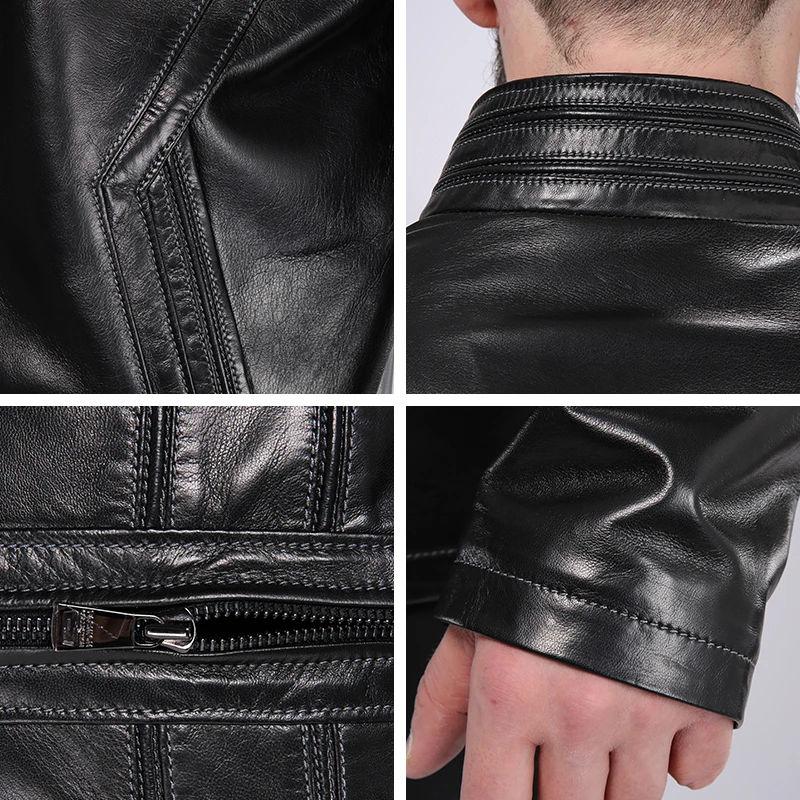 AMSIIKE 2017 Солидная мужская куртка из натуральной кожи A775|chaquetas|chaqueta menchaqueta leather |