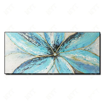 

Beautiful blue flower leafs on canvas Hand Painted Wall art Picture Abstract Oil Painting for Living room home decor no framed