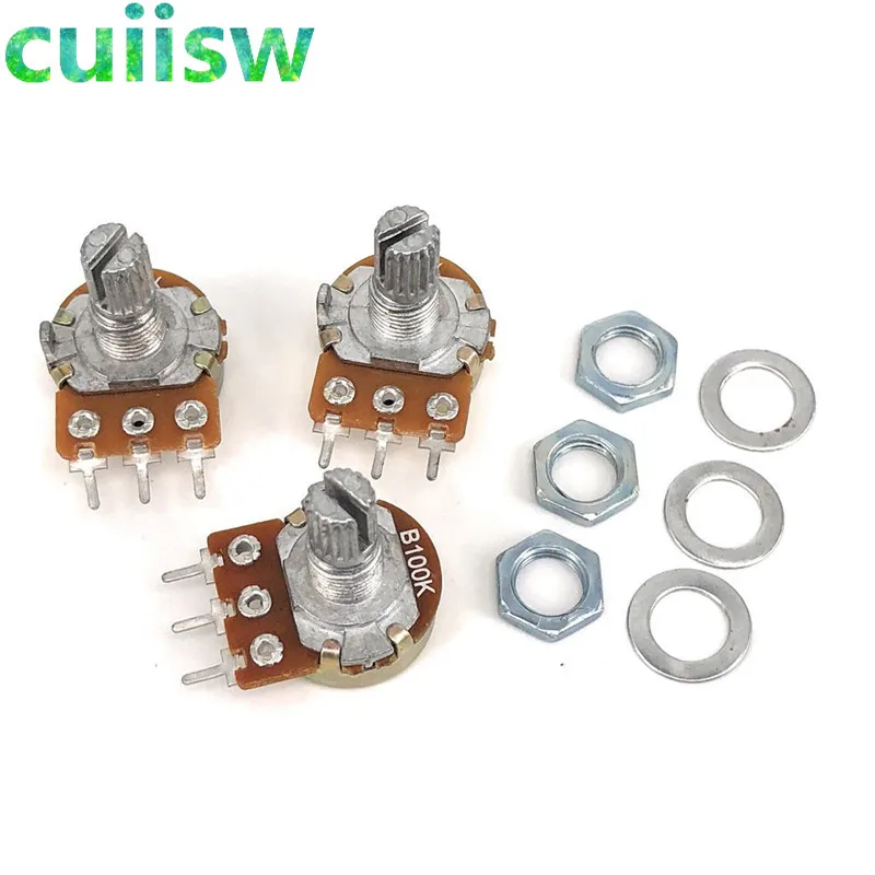 Linear Potentiometer 15mm Shaft WH148 3pin B1K B2K B5K B10K B20K B50K B100K B250K B500K B1M With Nuts And Washers 10PCS adjustable resistor