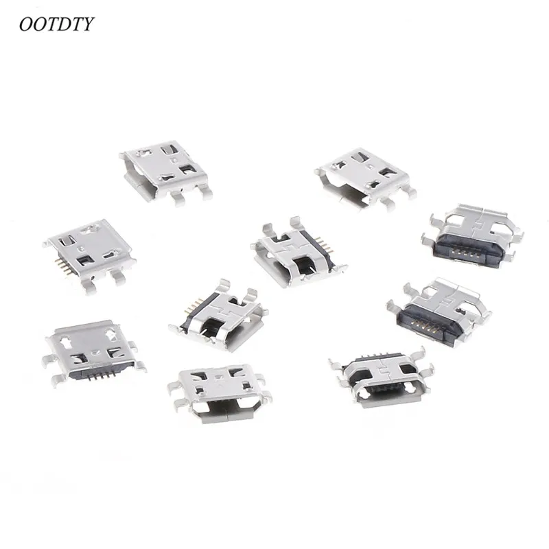 OOTDTY 10 шт. Micro USB Type B 5 контактный гнездовой SMD 4 Штекерный разъем DIP|Соединители| |