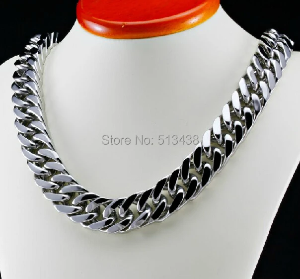 Chain Necklace Stainless Steel Mens Curb Cuban Link Gift 2-Tone Polished 80g