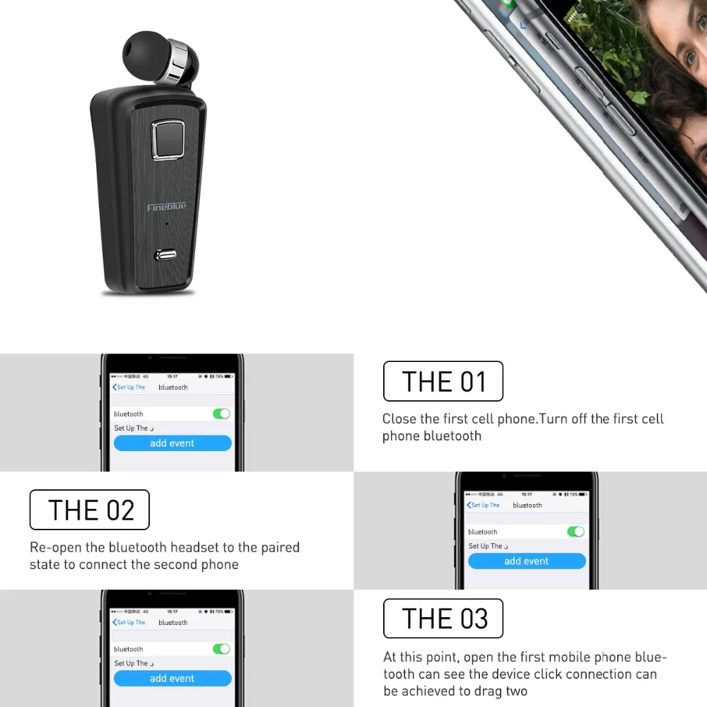 5PCS Fineblue F980 Wireless Earphone Bluetooth Headset Clip Driver Stereo Sport Earbud Business Headset with Mic For Iphone 12