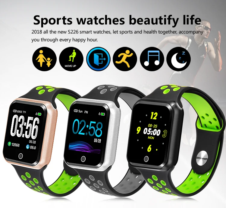 ZGPAX S226 Смарт часы 1," цветной экран спортивные режимы жизни водонепроницаемый кровяное давление монитор сердечного ритма умные часы для мужчин и женщин