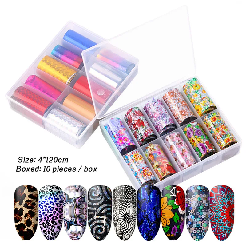 

10 Pcs Holographic Nail Foil Set Transparent AB Color Nail Art Transfer Sticker 4*120cm Manicure DIY Holo Sticker Decoration