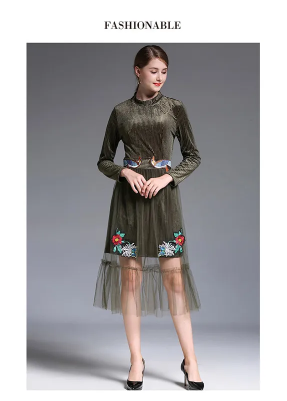 women embroidery velvet mesh patchwork elegant dress 9_