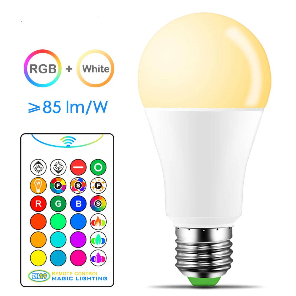 E27 Светодиодный светильник 10 Вт 15 Вт белый+ RGB16 цветной светодиодный светильник AC85-265V 110 В 220 в сменный светильник RGB с пультом дистанционного управления+ с регулируемой яркостью